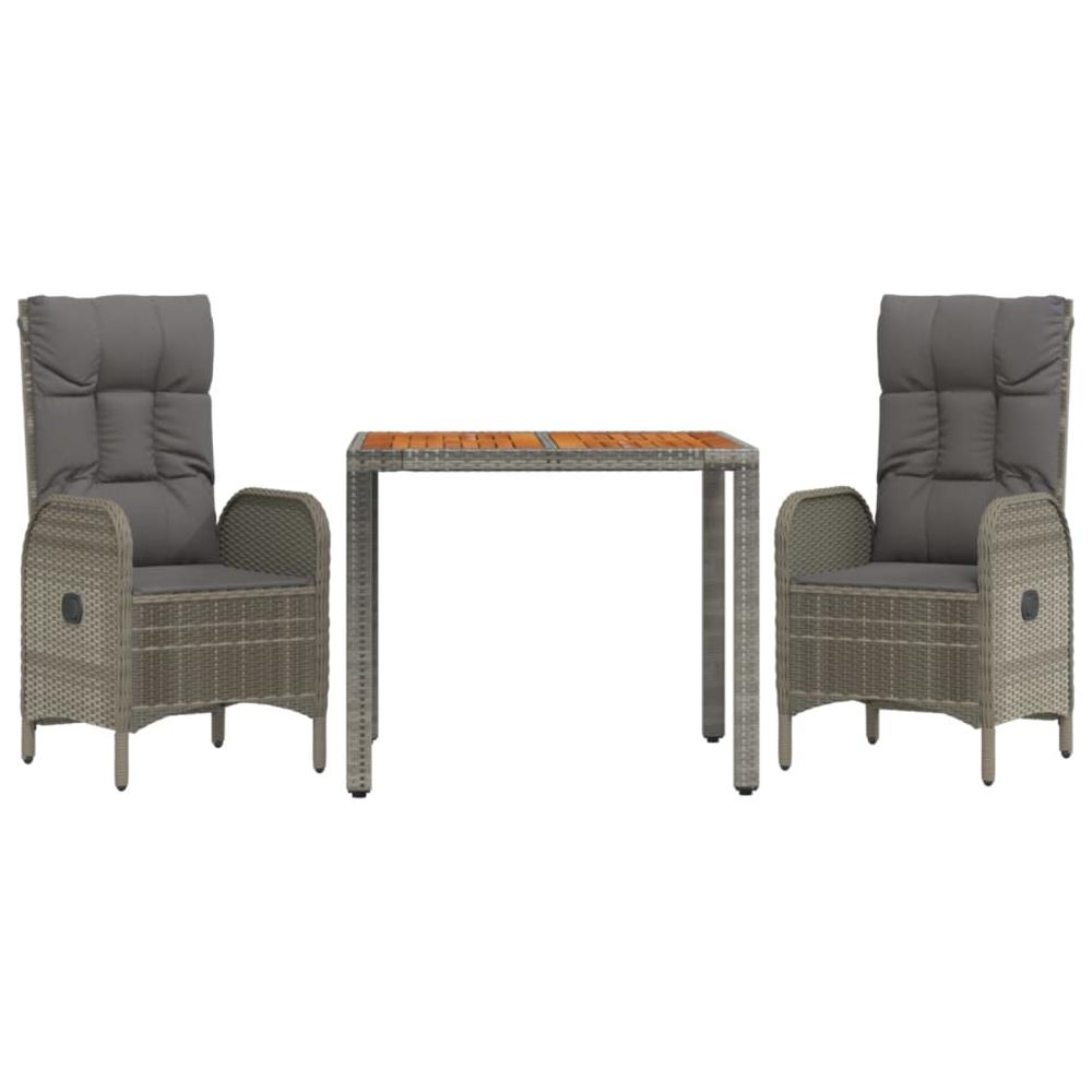 Set Da Pranzo Da Giardino 3 Pz Con Cuscini In Polyrattan Grigio - Foto 3
