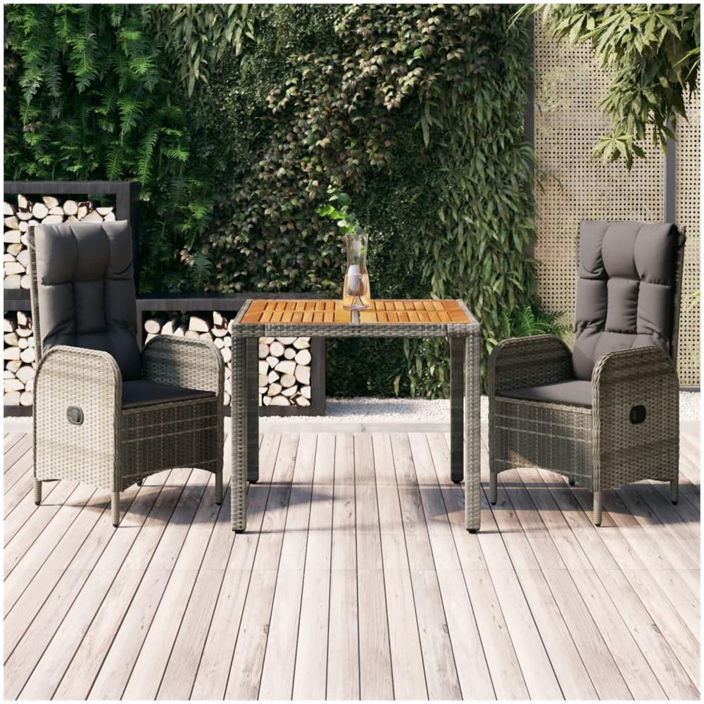 Set Da Pranzo Da Giardino 3 Pz Con Cuscini In Polyrattan Grigio - Foto 1