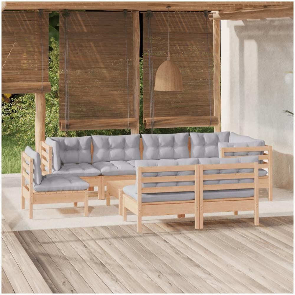 Set Divani Da Giardino 9 Pz Con Cuscini Grigi Massello Di Pino - Foto 1