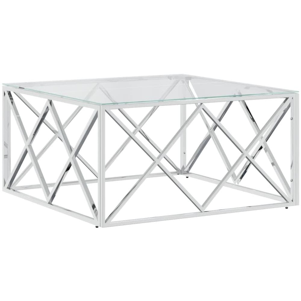 Tavolino Da Salotto 80x80x40 Cm In Acciaio Inox E Vetro - Foto 2
