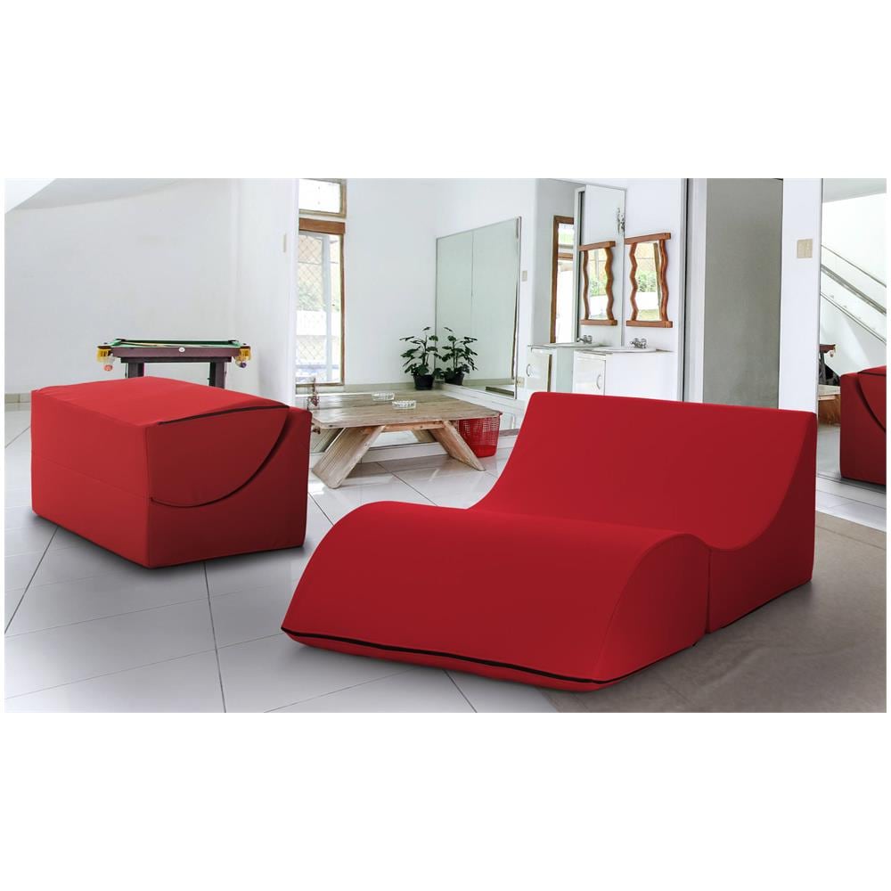 Letto Pieghevole Annabella, Pouf Trasformabile In Letto Matrimoniale, 100% Made In Italy, Pouf Trasformabile In Una Chaise Longue In Ecopelle, Cm 100x200h70, Rosso - Foto 1