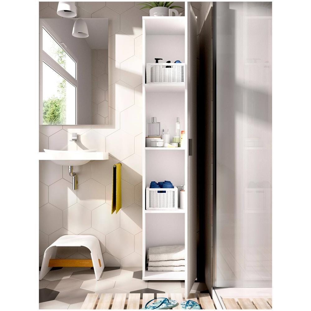 Armadio Multiuso Lagalb, Mobile Multifunzione Portascope, Armadio Alto Multiuso A 1 Anta, 39x35h190 Cm, Bianco - Foto 4