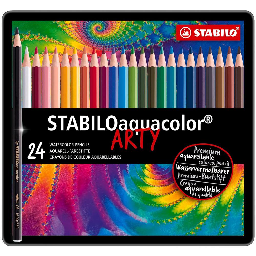 aquacolor - Matita colorata acquarellabile - ARTY - Scatola in Metallo da 24 - Colori assortiti - Foto 2