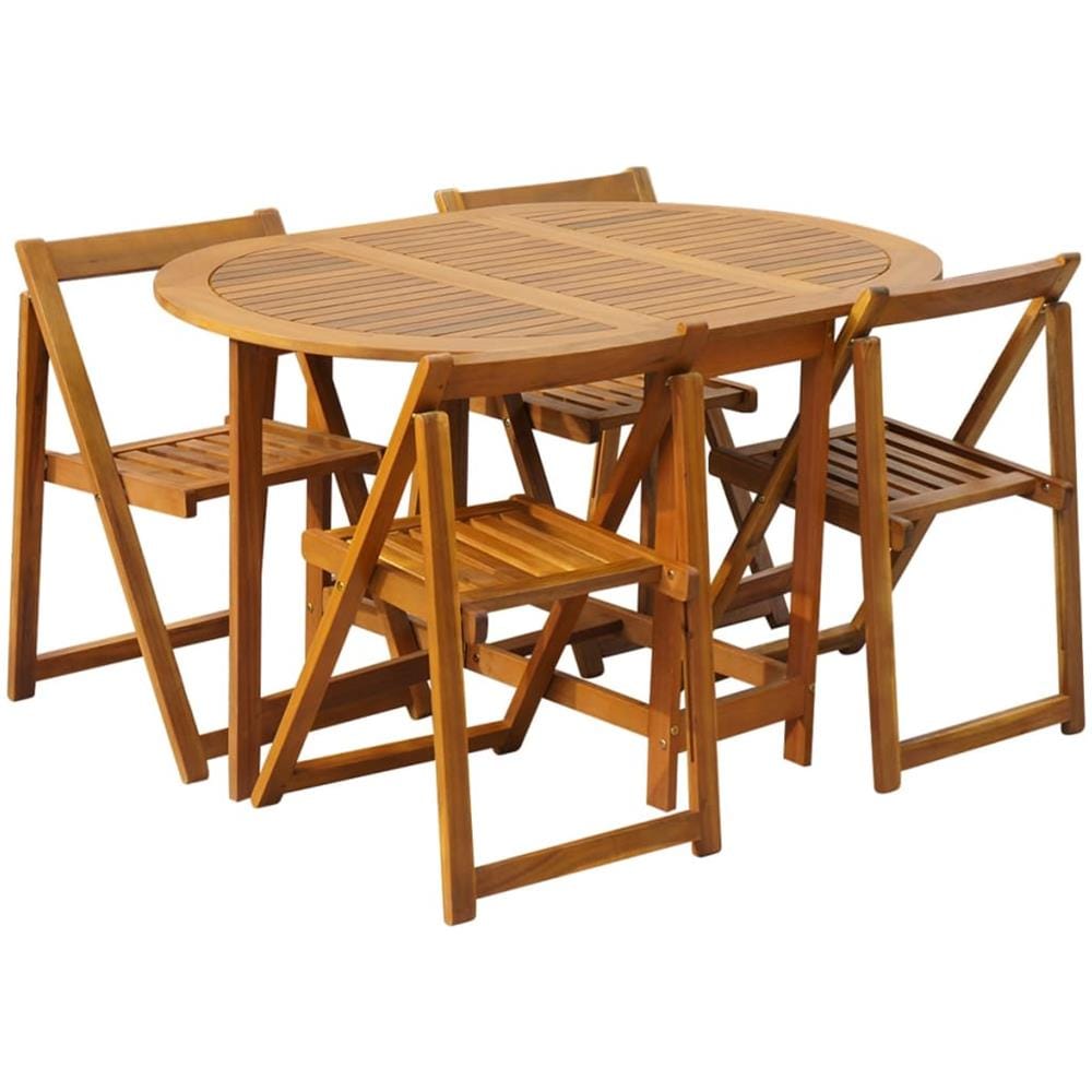 Set Da Pranzo Per Esterni 5 Pz In Legno Di Acacia Pieghevole - Foto 2