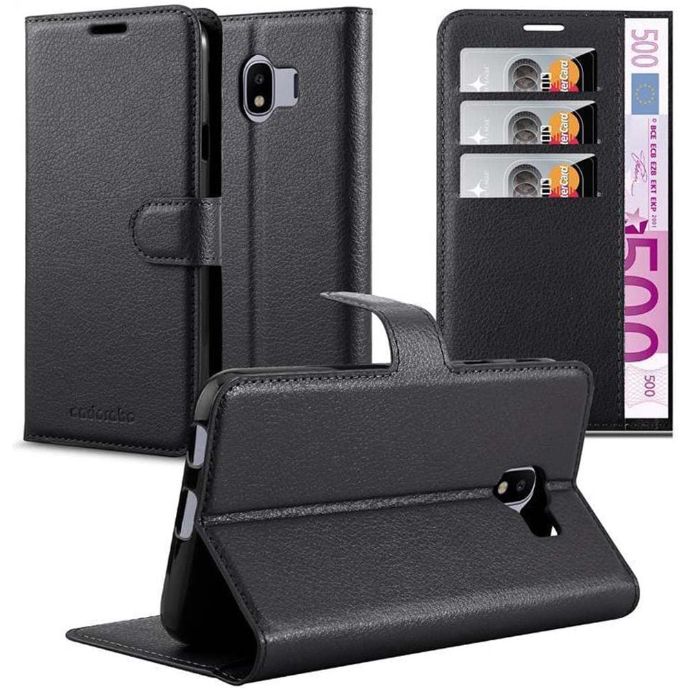 Custodia Compatibile Con Samsung Galaxy J4 2018 In Nero Carbone - Coperchio Protettiva Con Chiusura Magnetica, Funzione Stand E Tasca Per Le Carte - Foto 1