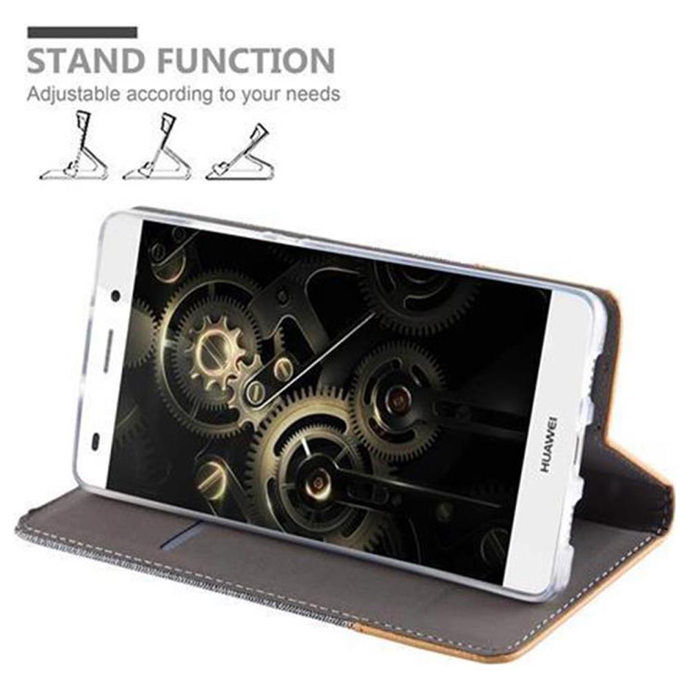 Custodia Compatibile Con Huawei P8 Lite 2015 In Grigio Chiaro Marrone - Coperchio Protettiva Con Chiusura Magnetica, Funzione Stand E Tasca Per Le Carte - Foto 8