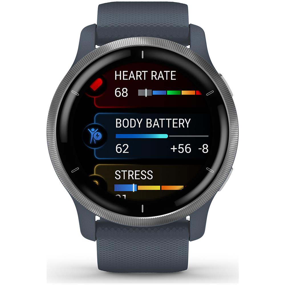 Sportwatch Venu 2 45mm Impermeabile 5ATM Display 1.3" GPS Wi-Fi per Fitness con Contapassi e Cardiofrequenzimetro Granite Blue - Foto 9