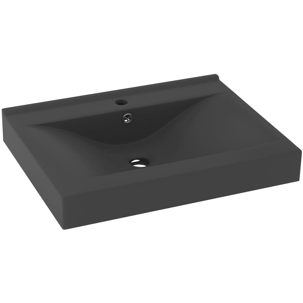 Lavabo con Foro Rubinetto Grigio Scuro Opaco 60x46 cm Ceramica - Foto 1