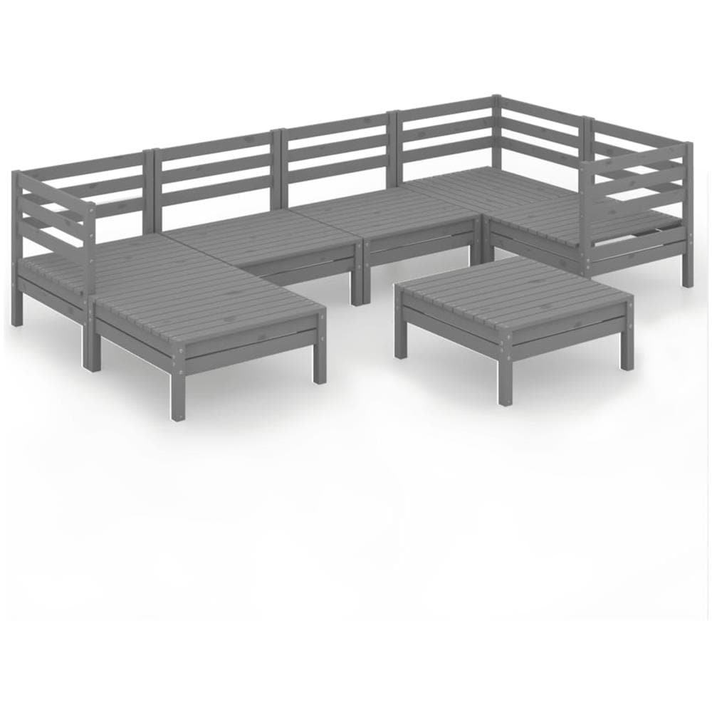 Set Divani Da Giardino 7 Pz In Legno Massello Di Pino Grigio - Foto 2
