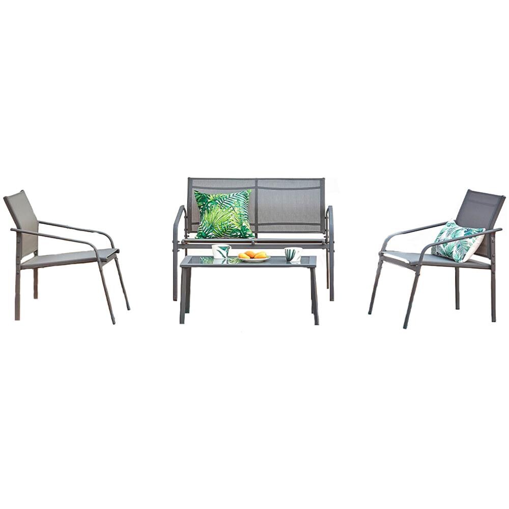 Salotto Da Giardino Basso 4 Posti Acciaio Grigio Etiora - Foto 8