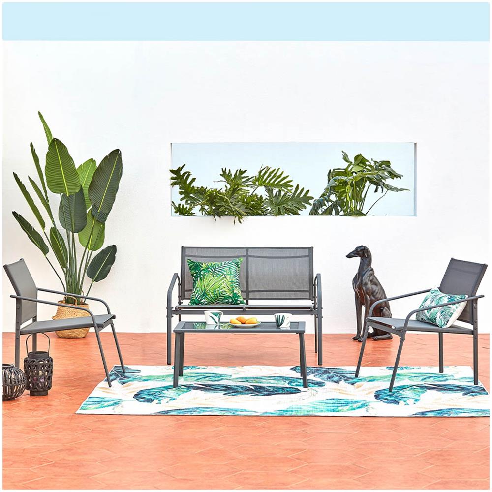 Salotto Da Giardino Basso 4 Posti Acciaio Grigio Etiora - Foto 1