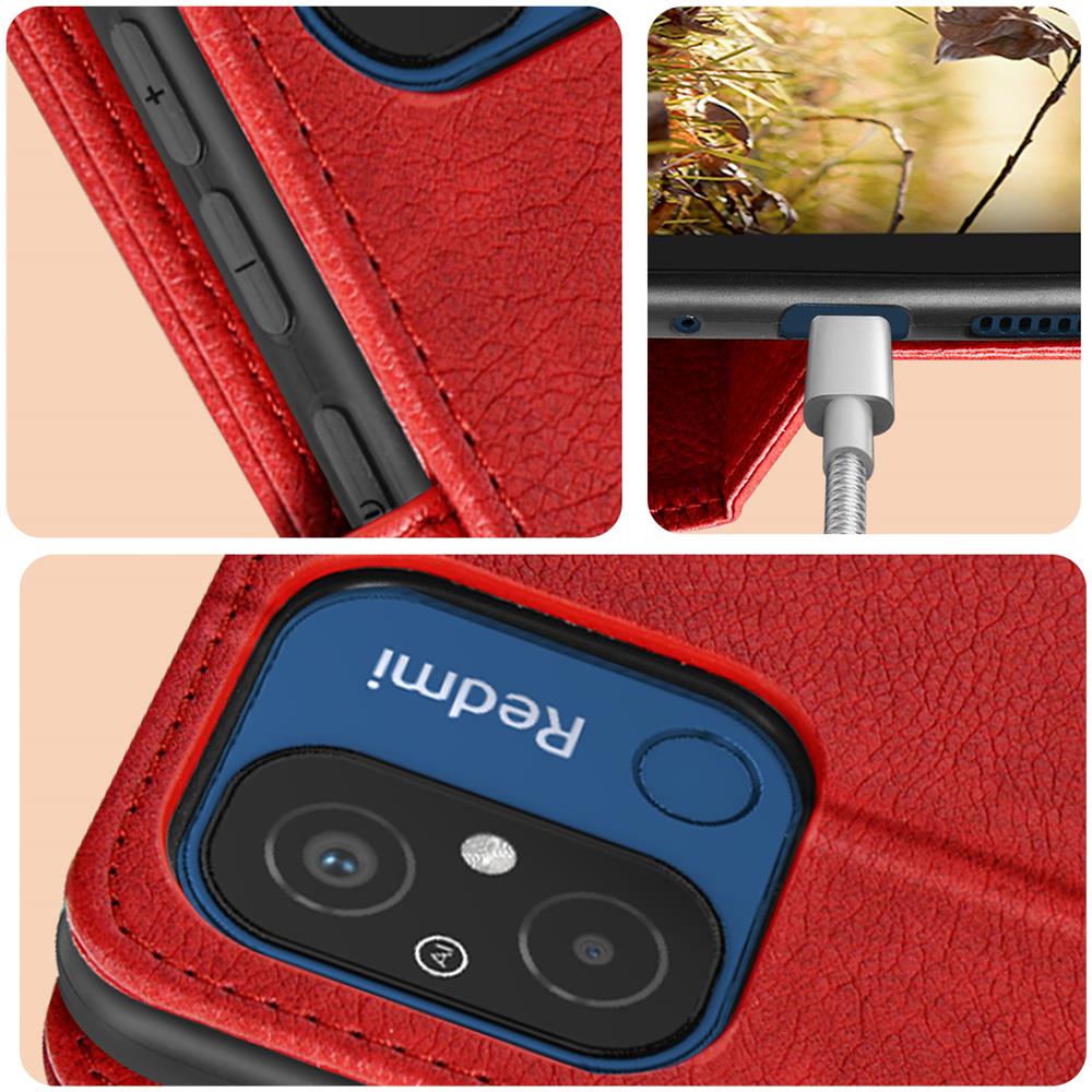 Custodia Per Xiaomi Redmi 12c, Copertina Portacarte E Funzione Supporto Rossa - Foto 5