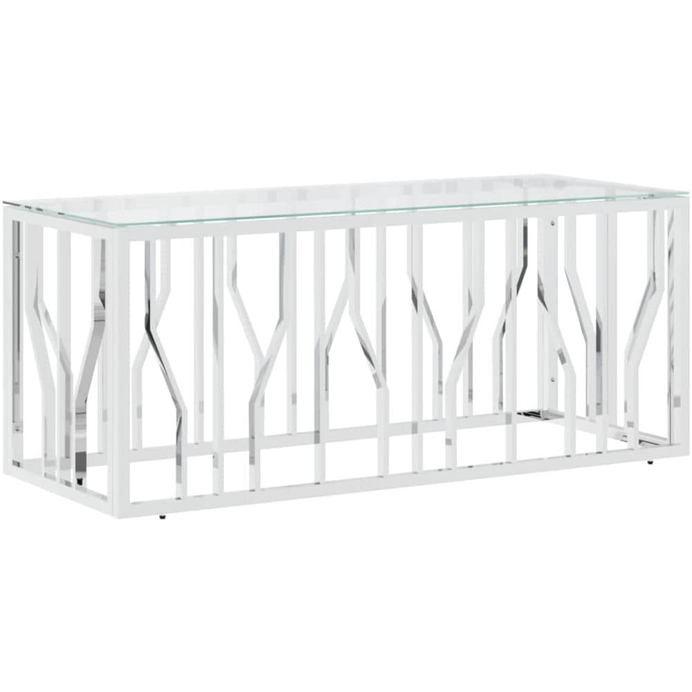 Tavolino Da Salotto 110x45x45 Cm In Acciaio Inox E Vetro - Foto 2