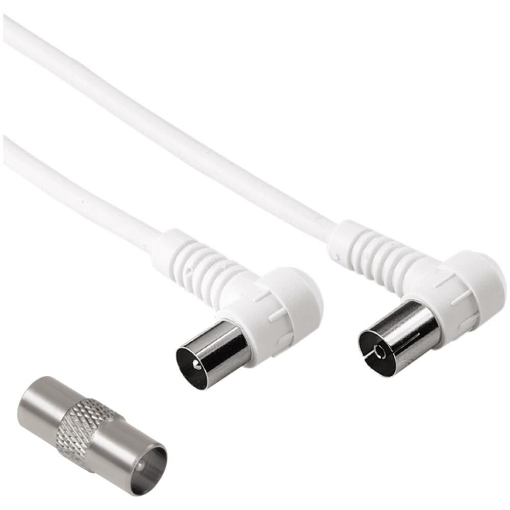 Cavo antenna 90° M /F con adattatore M /M, 1,5 metri, 75 dB, bianco - Foto 1