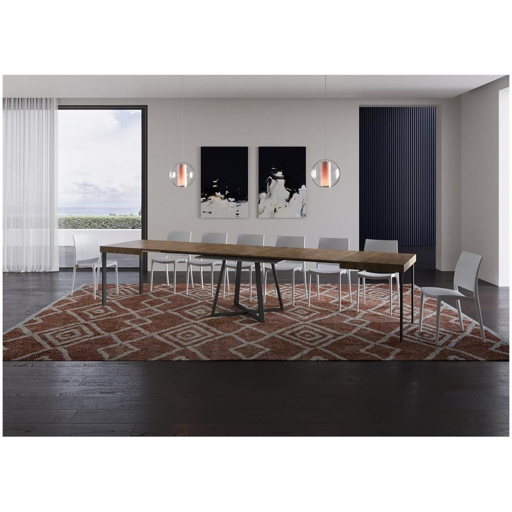 Tavolo allungabile 90x130/390 cm Abbraccio noce gambe antracite - Foto 4