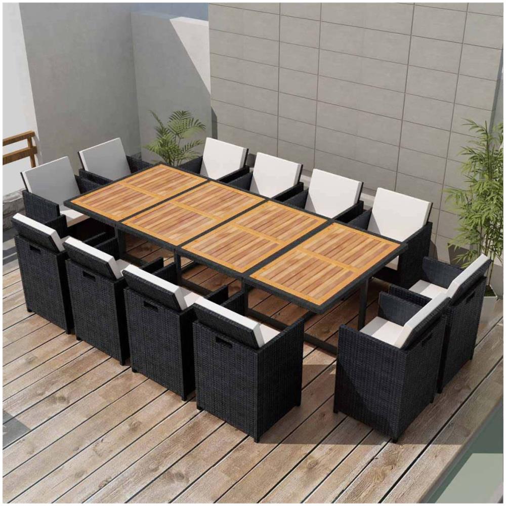 37 Pz Set Mobili Da Giardino Legno Di Acacia E Polirattan Nero - Foto 1