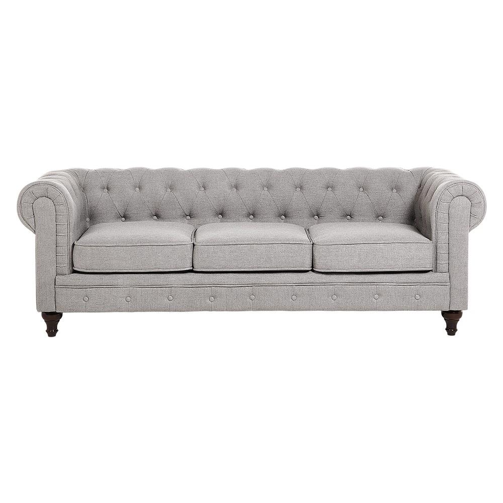 Divano Vintage A 3 Posti In Tessuto Grigio Chiaro Chesterfield - Foto 1