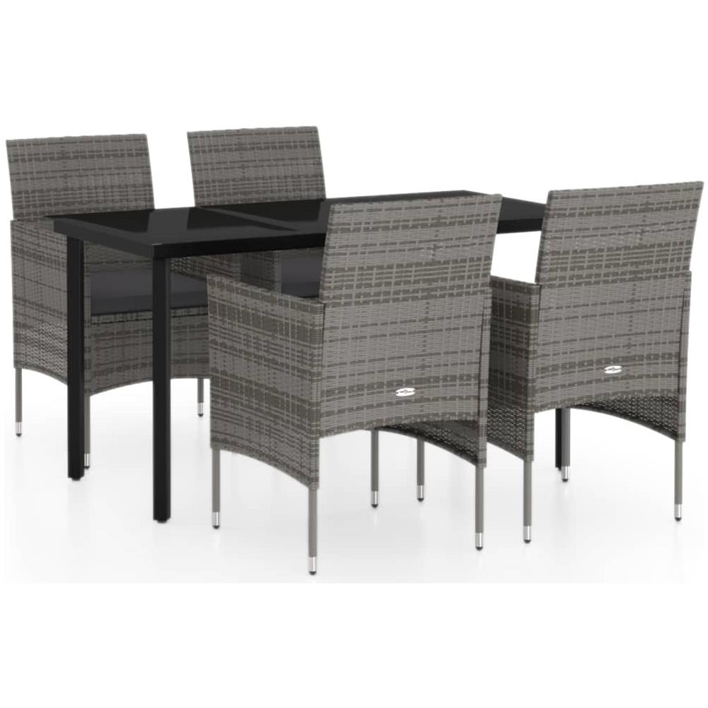 Set Da Pranzo Per Giardino 5 Pz Con Cuscini Grigio E Nero - Foto 1