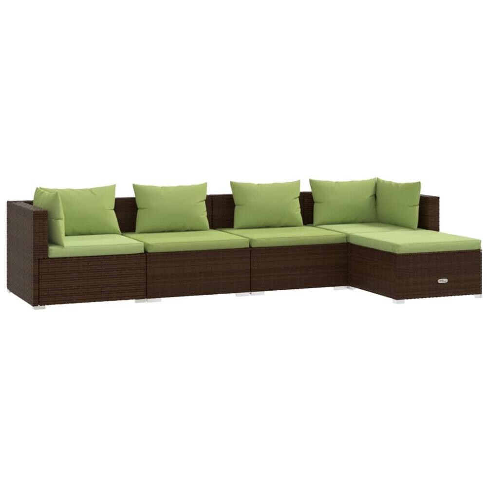 Set Divani Da Giardino 5 Pz Con Cuscini In Polyrattan Marrone - Foto 1
