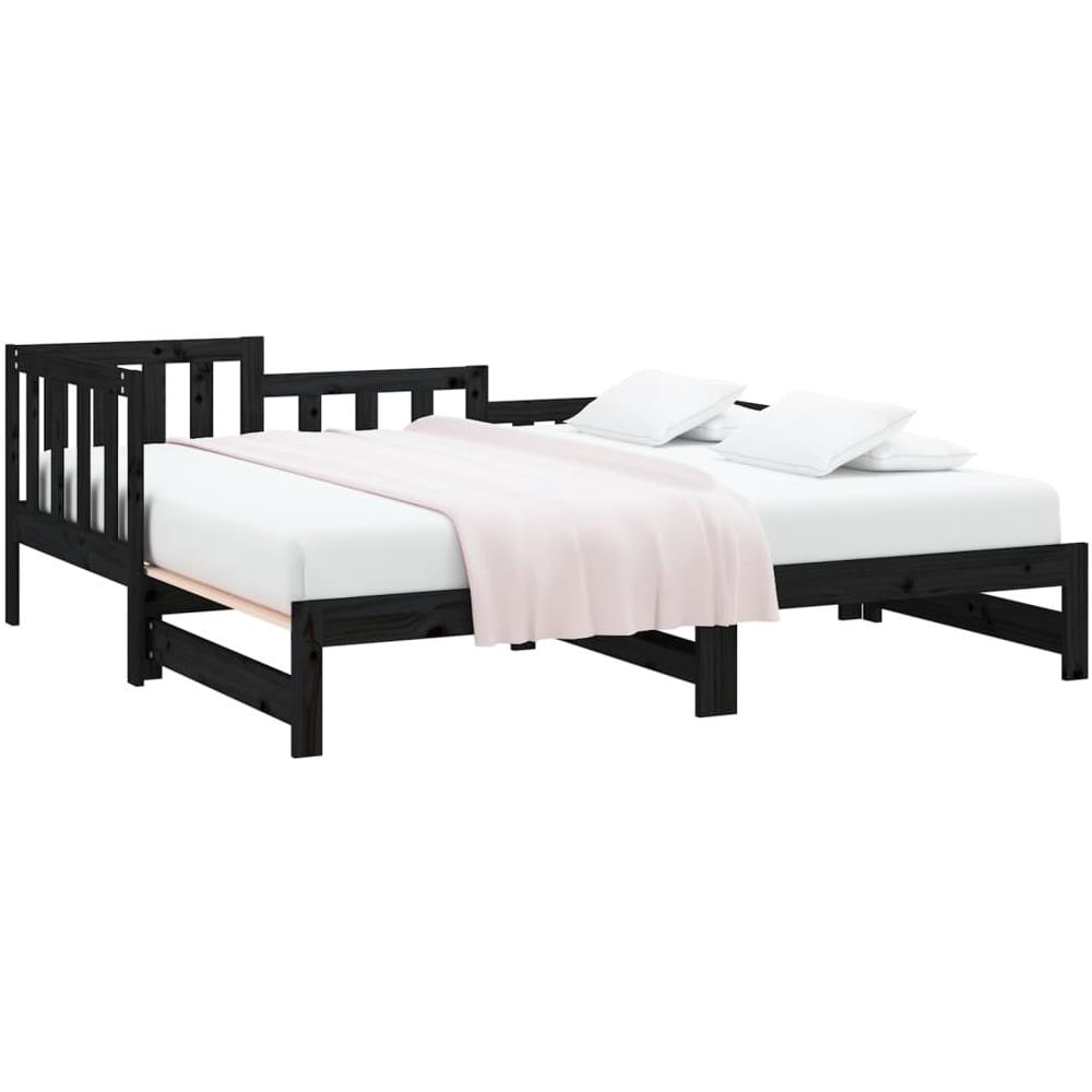 Dormeuse Estraibile Nera 2x (80x200) Cm Legno Massello Di Pino - Foto 3