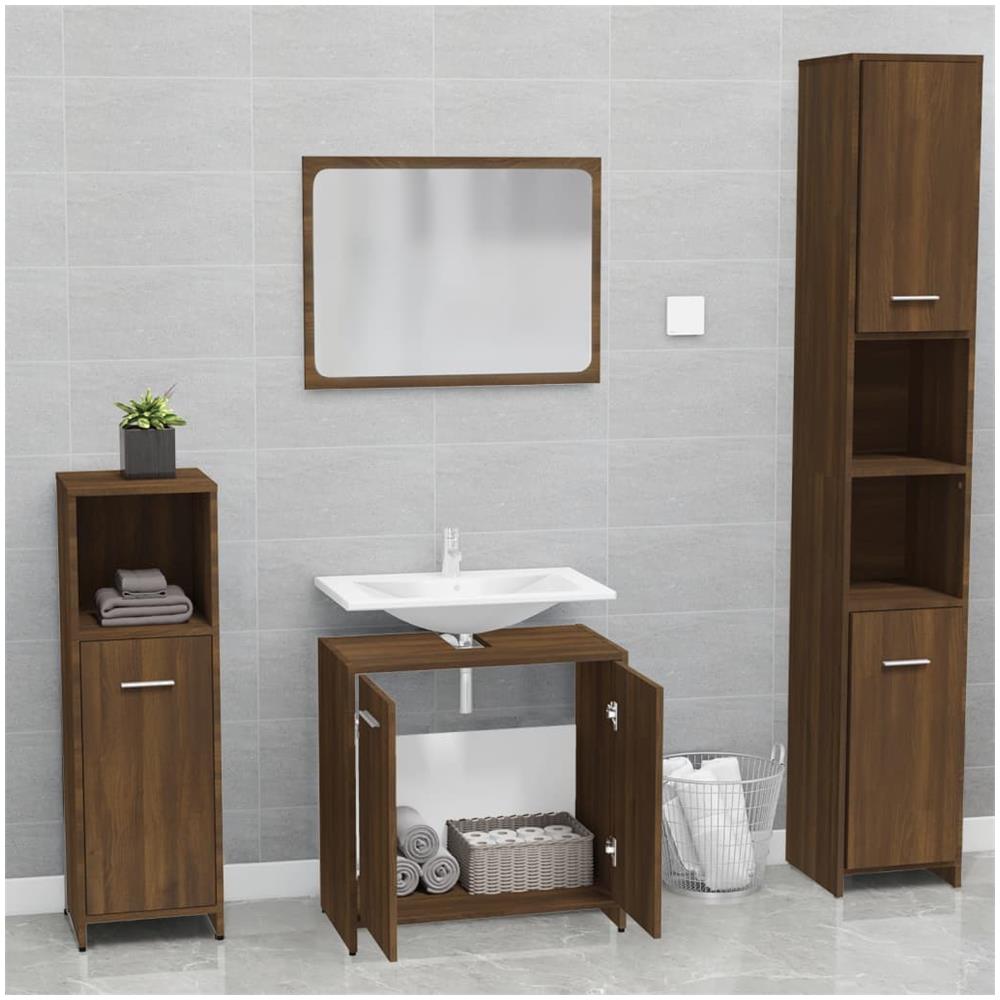 Set Mobili Da Bagno Rovere Marrone In Legno Multistrato - Foto 3
