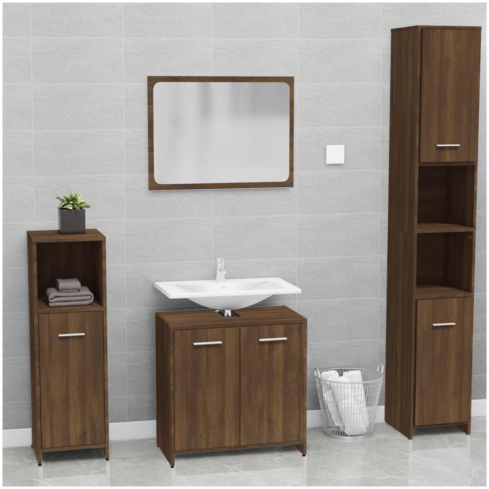 Set Mobili Da Bagno Rovere Marrone In Legno Multistrato - Foto 1