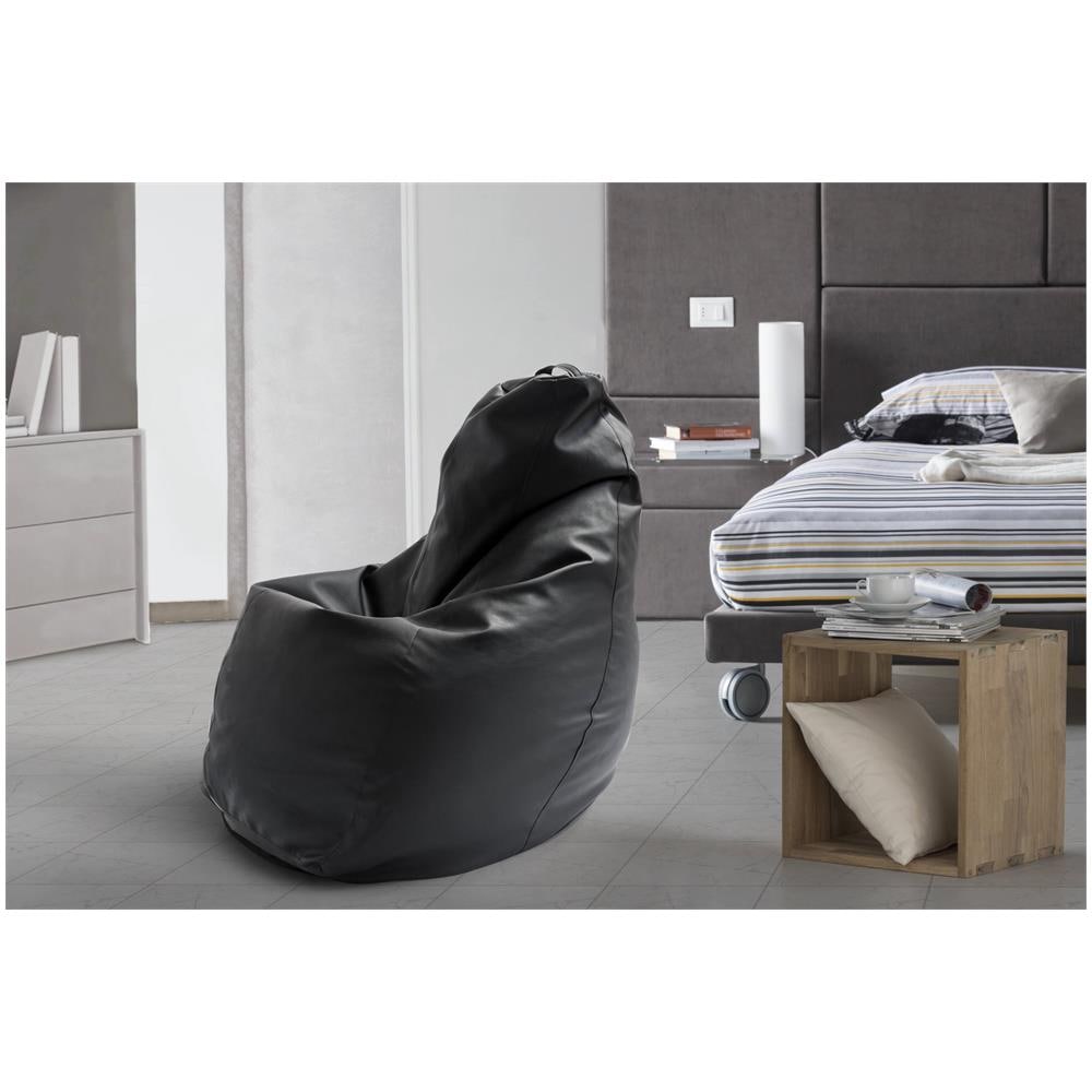 Pouf Annachiara, Pouf A Sacco, 100% Made In Italy, Poltrona A Sacco In Ecopelle, Cm 70x70h110, Nero - Foto 1