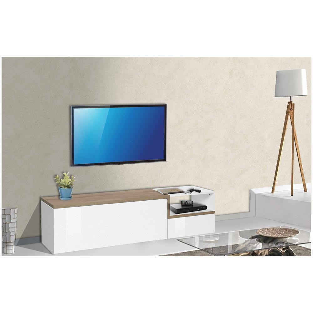 Mobile Porta Tv Lapo, Credenza Bassa Da Soggiorno A 2 Ante, Base Porta Tv, 100% Made In Italy, Cm 160x40h46, Bianco Lucido E Acero - Foto 1