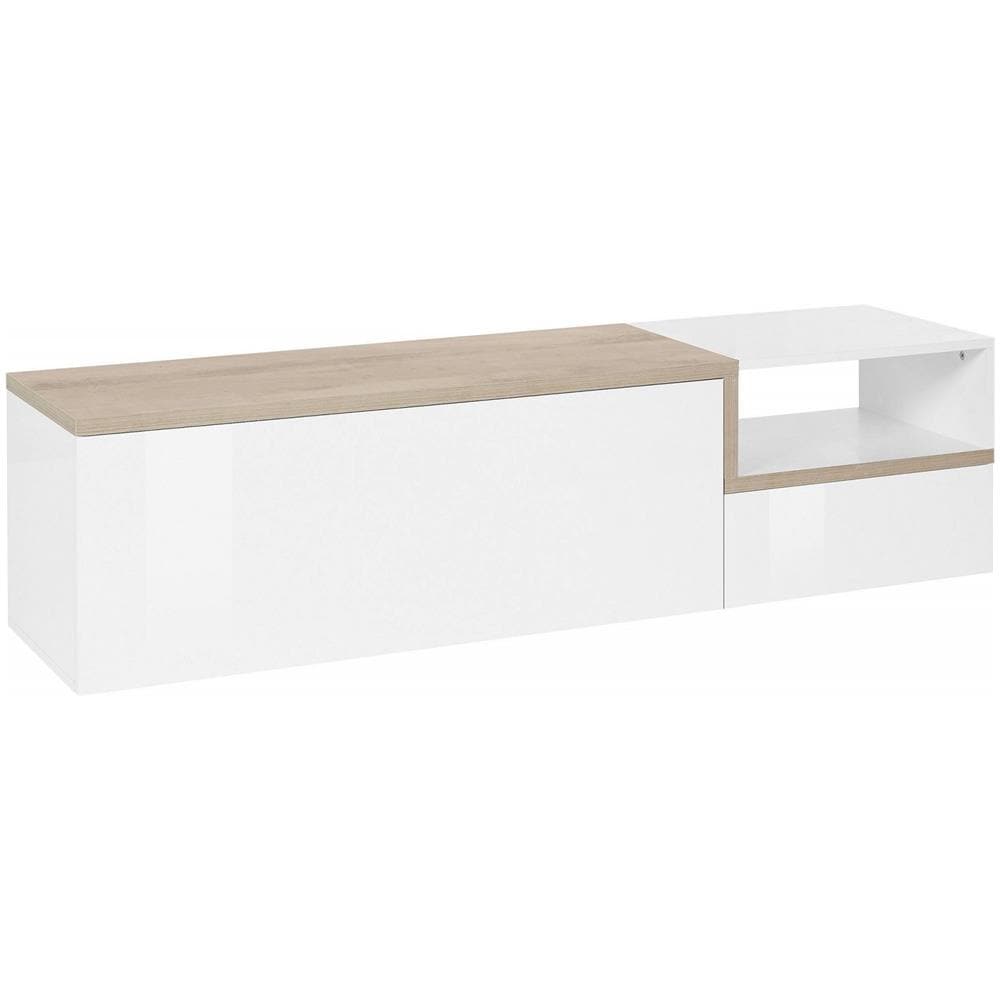 Mobile Porta Tv Lapo, Credenza Bassa Da Soggiorno A 2 Ante, Base Porta Tv, 100% Made In Italy, Cm 160x40h46, Bianco Lucido E Acero - Foto 2