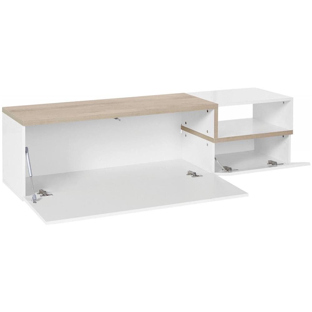 Mobile Porta Tv Lapo, Credenza Bassa Da Soggiorno A 2 Ante, Base Porta Tv, 100% Made In Italy, Cm 160x40h46, Bianco Lucido E Acero - Foto 4