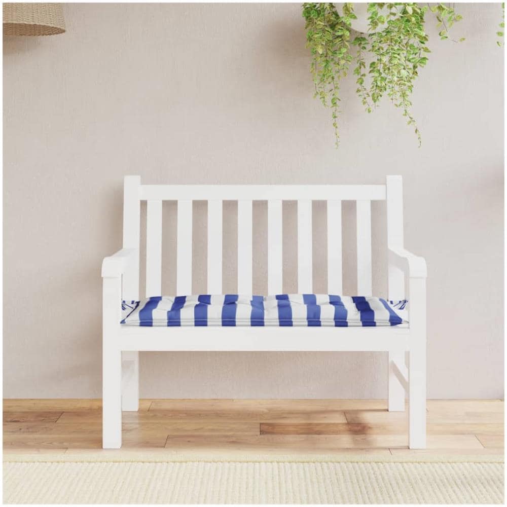 Cuscino Panca Giardino Righe Bianche E Blu 110x50x7 Cm Tessuto - Foto 1