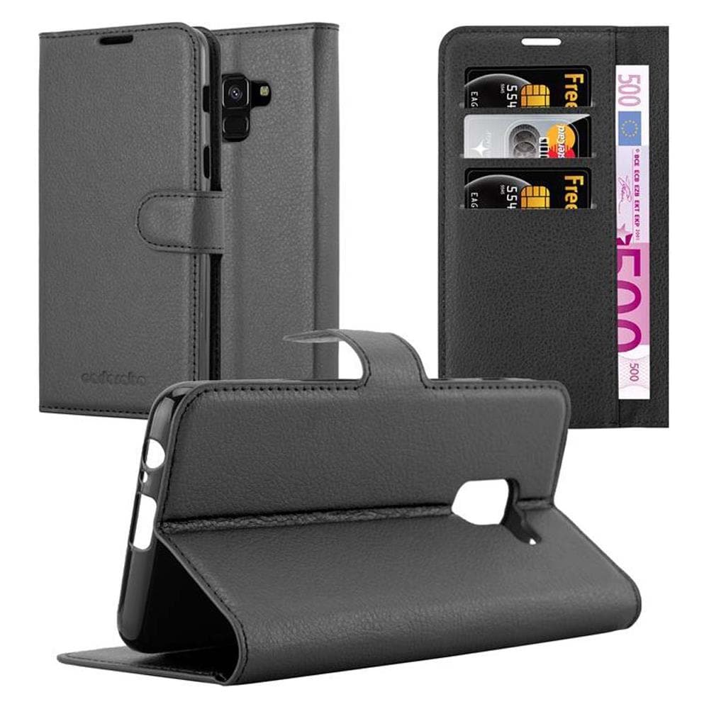 Custodia Compatibile Con Samsung Galaxy A8 2018 In Nero Carbone - Coperchio Protettiva Con Chiusura Magnetica, Funzione Stand E Tasca Per Le Carte - Foto 1