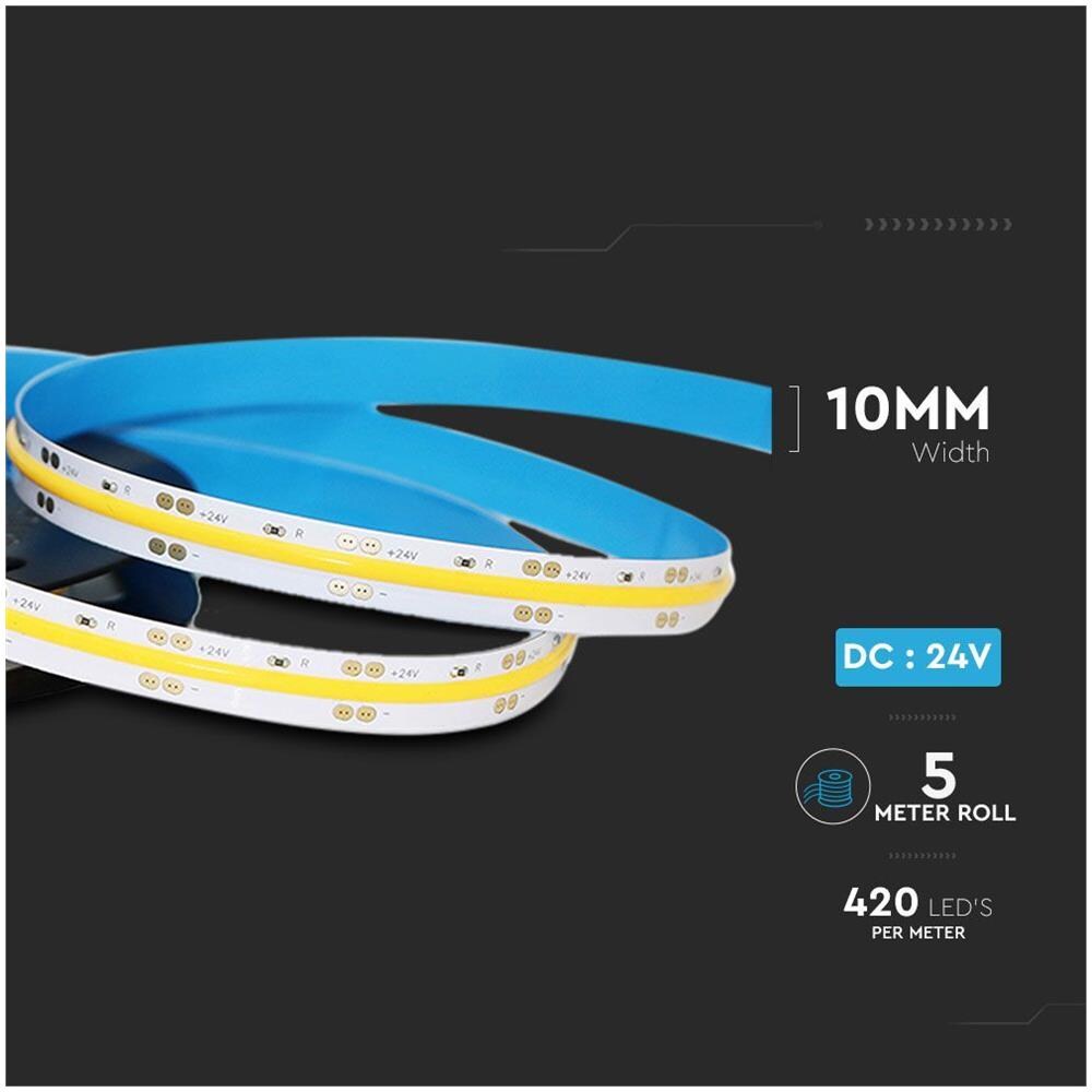 Striscia LED COB 10W /m 5m 24V 1000Lm /m 3000K IP20 10mm - Foto 2