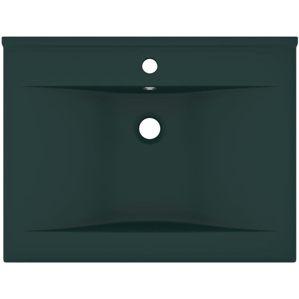 Lavabo con Foro Rubinetto Verde Scuro Opaco 60x46cm in Ceramica - Foto 2