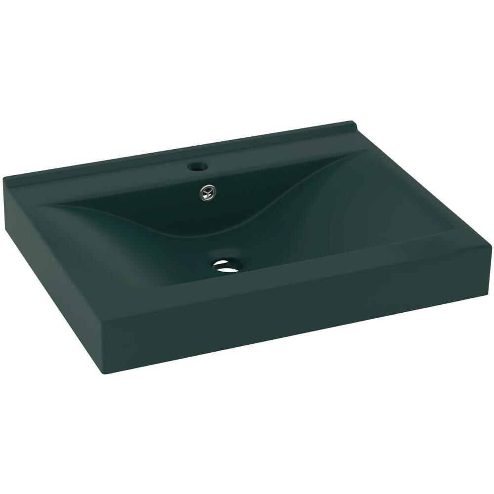 Lavabo con Foro Rubinetto Verde Scuro Opaco 60x46cm in Ceramica - Foto 1