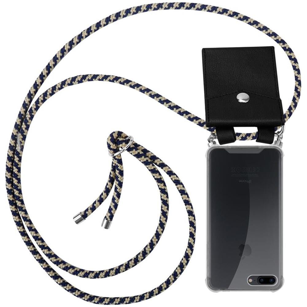 Catena Di Telefoni Cellulari Compatibile Con Apple Iphone 8 Plus / 7 Plus / 7s Plus In Blu Scuro Giallo - Coperchio Protettivo In Silicone Con Anelli D'argento, Cinturino In Corda E Custodia Staccabile - Foto 1