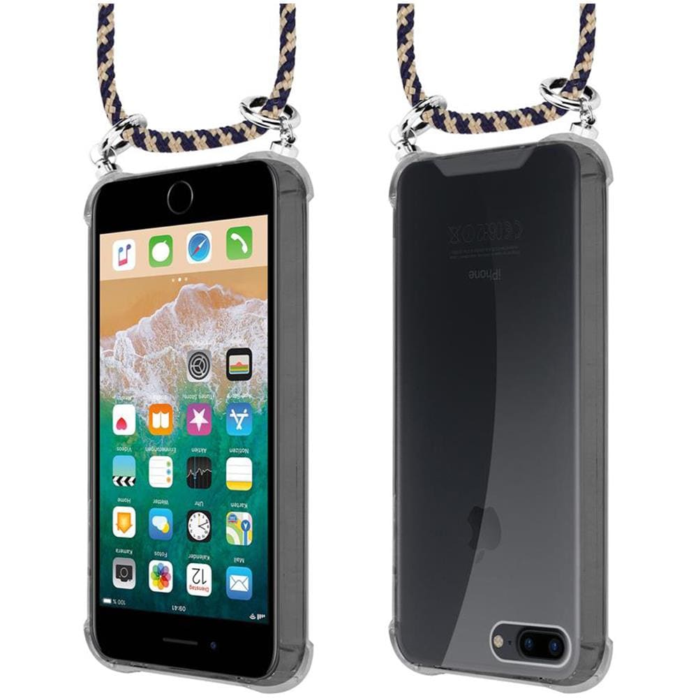 Catena Di Telefoni Cellulari Compatibile Con Apple Iphone 8 Plus / 7 Plus / 7s Plus In Blu Scuro Giallo - Coperchio Protettivo In Silicone Con Anelli D'argento, Cinturino In Corda E Custodia Staccabile - Foto 8