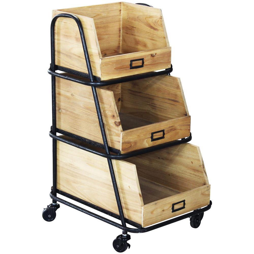 Drowy - 3 Cassetti In Legno Con Ruote Industrial In Legno E Acciaio - Foto 1