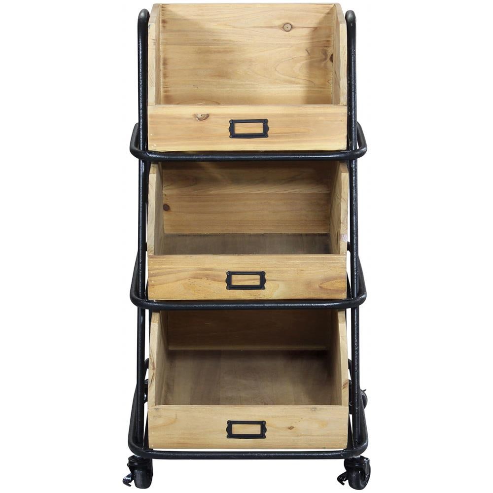 Drowy - 3 Cassetti In Legno Con Ruote Industrial In Legno E Acciaio - Foto 4