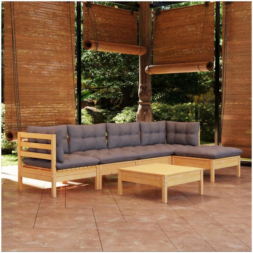 Set Divani Da Giardino 6 Pz Con Cuscini Grigi Massello Di Pino - Foto 1