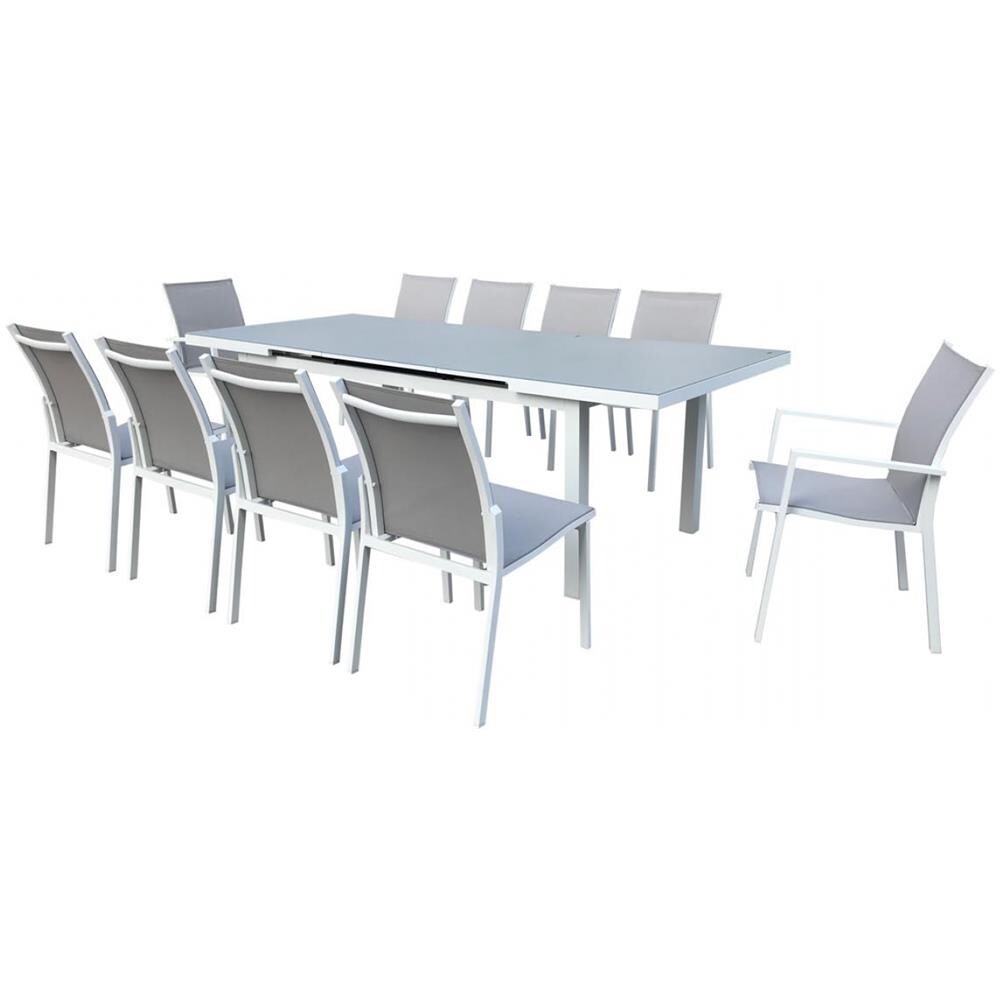 Tavolo Da Giardino 2 Poltrone, 8 Sedie In Alluminio Grigio Chiaro/bianco Elada - Foto 1