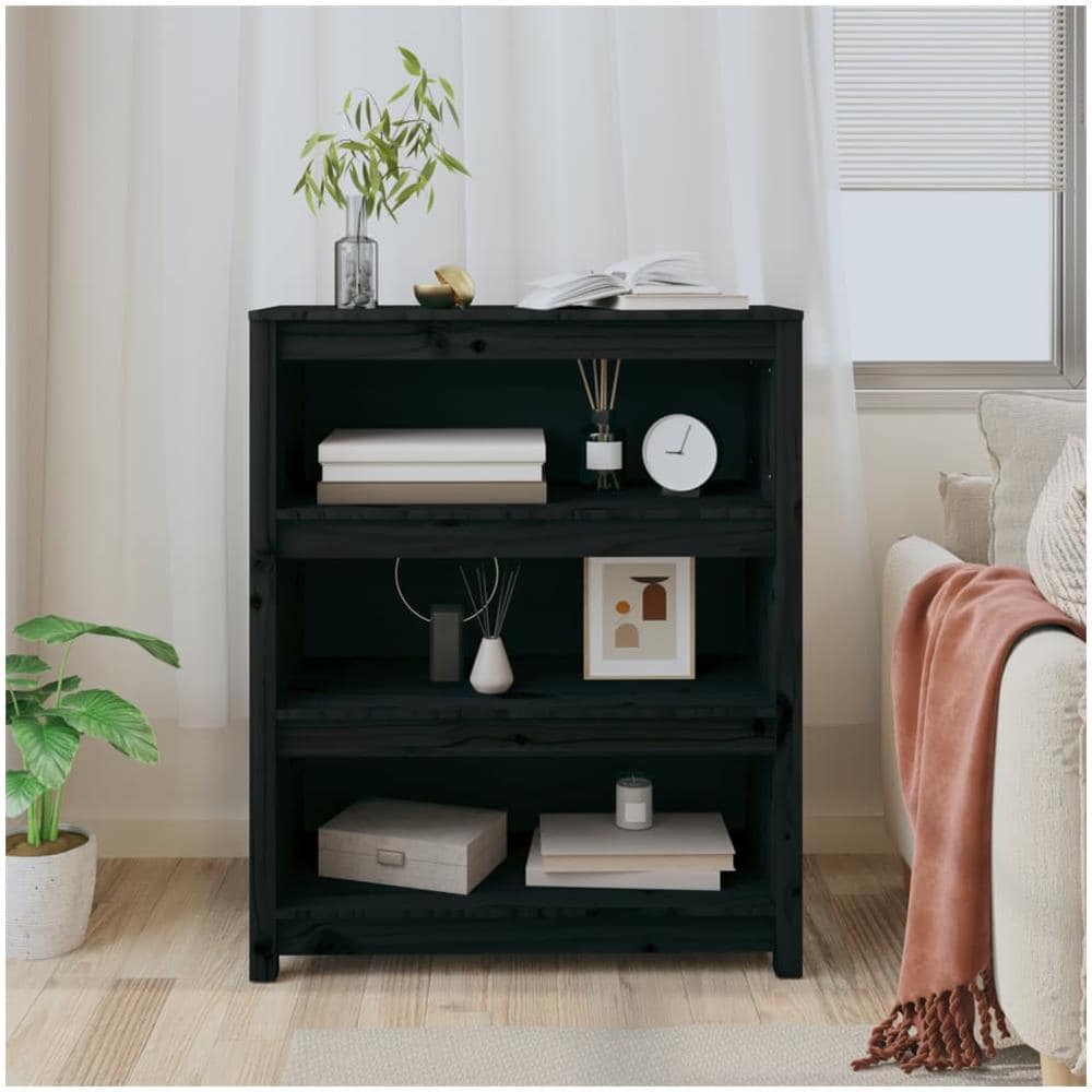 Libreria Nera 80x35x97 Cm In Legno Massello Di Pino - Foto 3