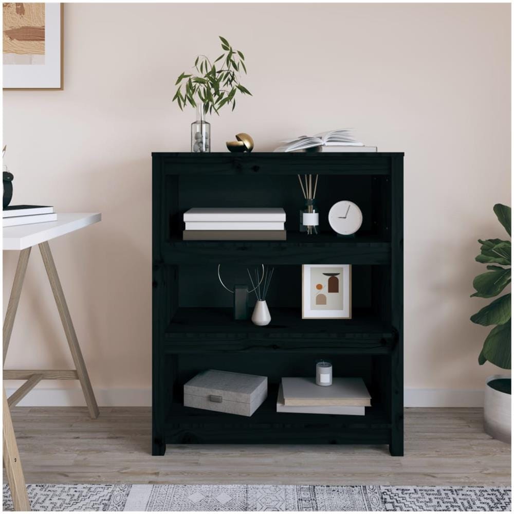 Libreria Nera 80x35x97 Cm In Legno Massello Di Pino - Foto 1