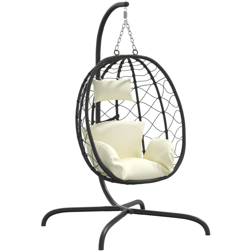 Sedia Uovo Sospesa Con Cuscino Bianco Crema Polyrattan Acciaio - Foto 2