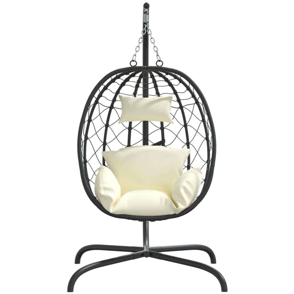 Sedia Uovo Sospesa Con Cuscino Bianco Crema Polyrattan Acciaio - Foto 3
