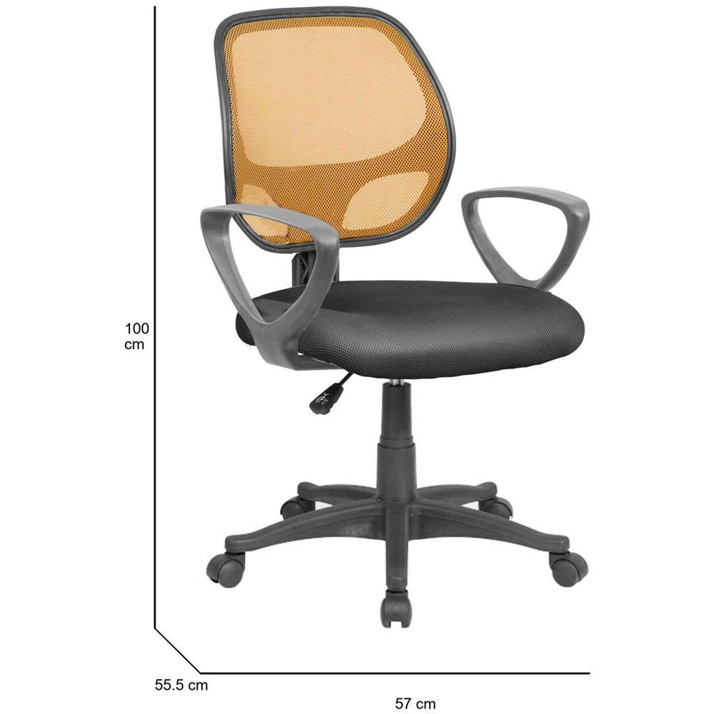 Sedia Da Ufficio Geraldton, Poltrona Operativa A Rete Con Braccioli, Seduta Ergonomica Da Ufficio, 56x57h88/100 Cm, Nero E Arancione - Foto 2