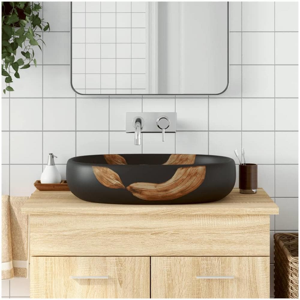 Lavabo Da Appoggio Nero Ovale 59x40x14 Cm Ceramica - Foto 1