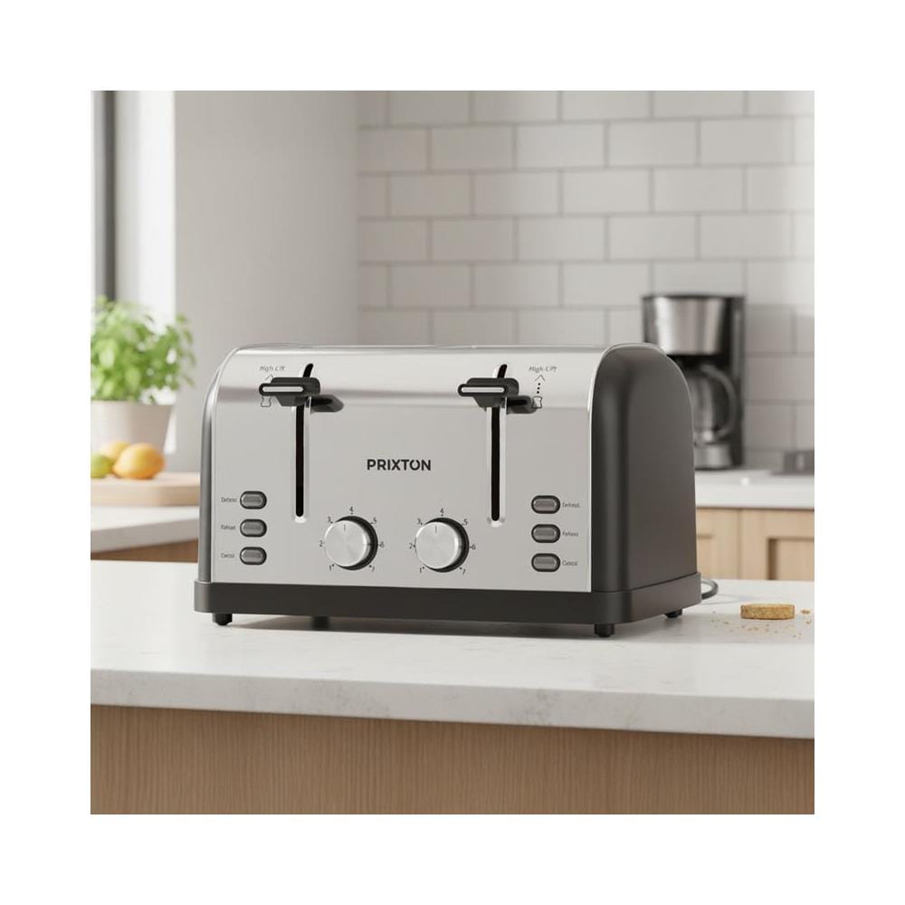 Tostapane 4 Slice Nera 1900W a 4 Fessure Extra Large, Acciaio Inox, 7 Livelli di Tostatura, Funzioni Scongelamento e Riscaldamento - Foto 2