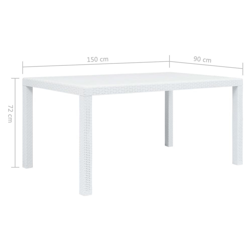Tavolo Da Giardino Bianco 150x90x72 Cm In Plastica Stile Rattan - Foto 5