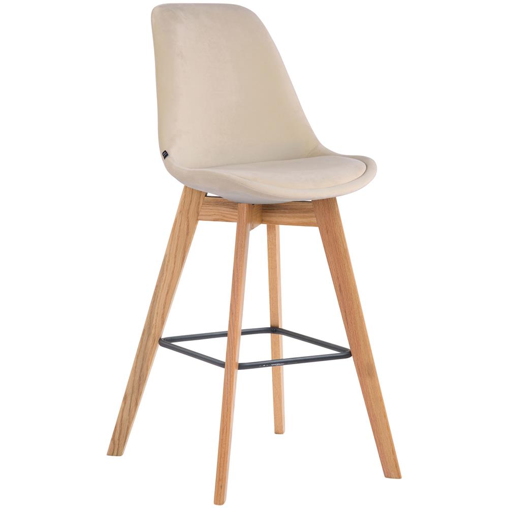 Sgabello Alto Scandinavo Metz in Velluto I Sgabello da Bancone 4 Gambe con Poggiapiedi I Sedia Bar con Schienale H76CM Crema Natura - Foto 1